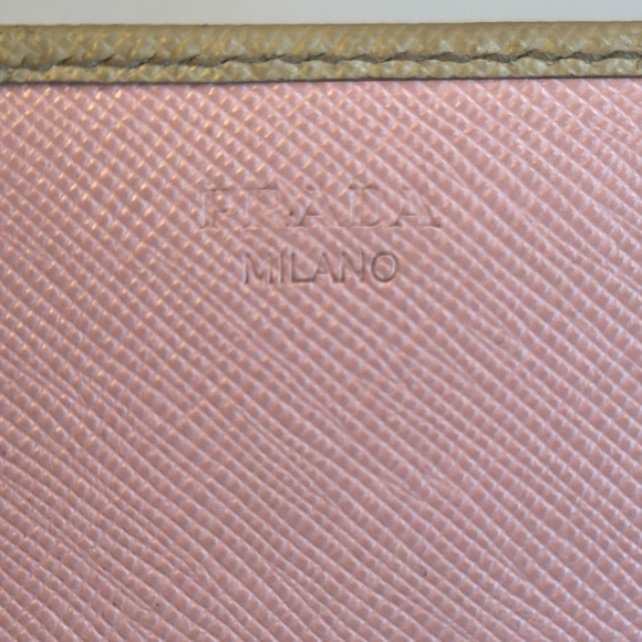 Prada Saffiano Leather Long Wallet Beige w/ Pink Leather Interior Holds phone - Picture 5 of 14